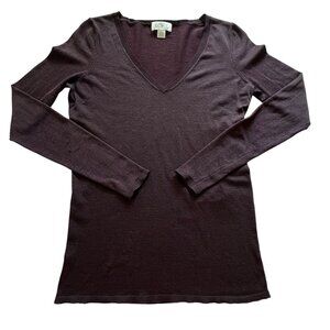 Loft Anne Taylor Silk Blend V-Neck Sweater Womens S Long Sleeve Eggplant Classic